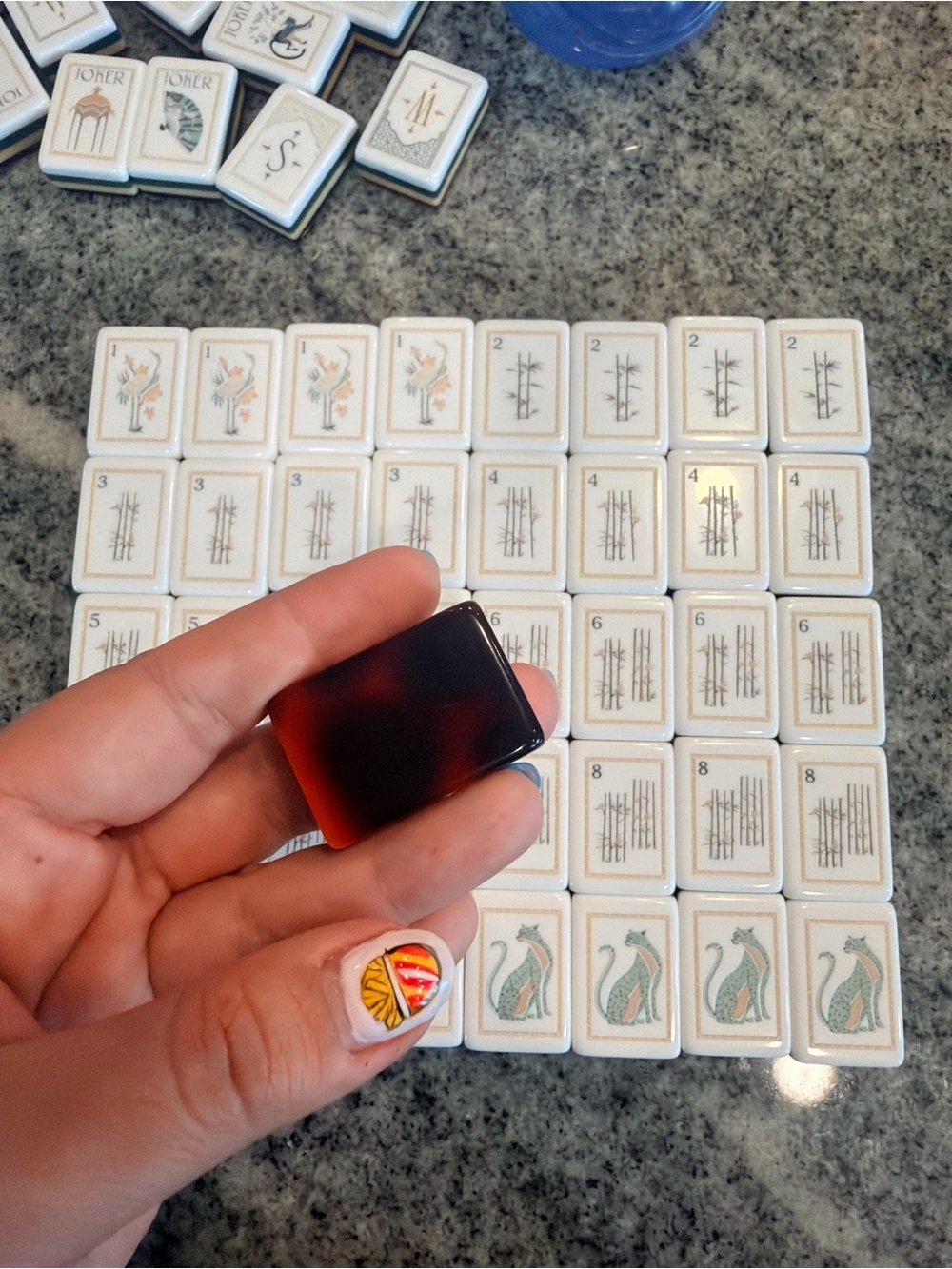 Classic White Mahjong Set with Tortoiseshell-Style Tile Rack